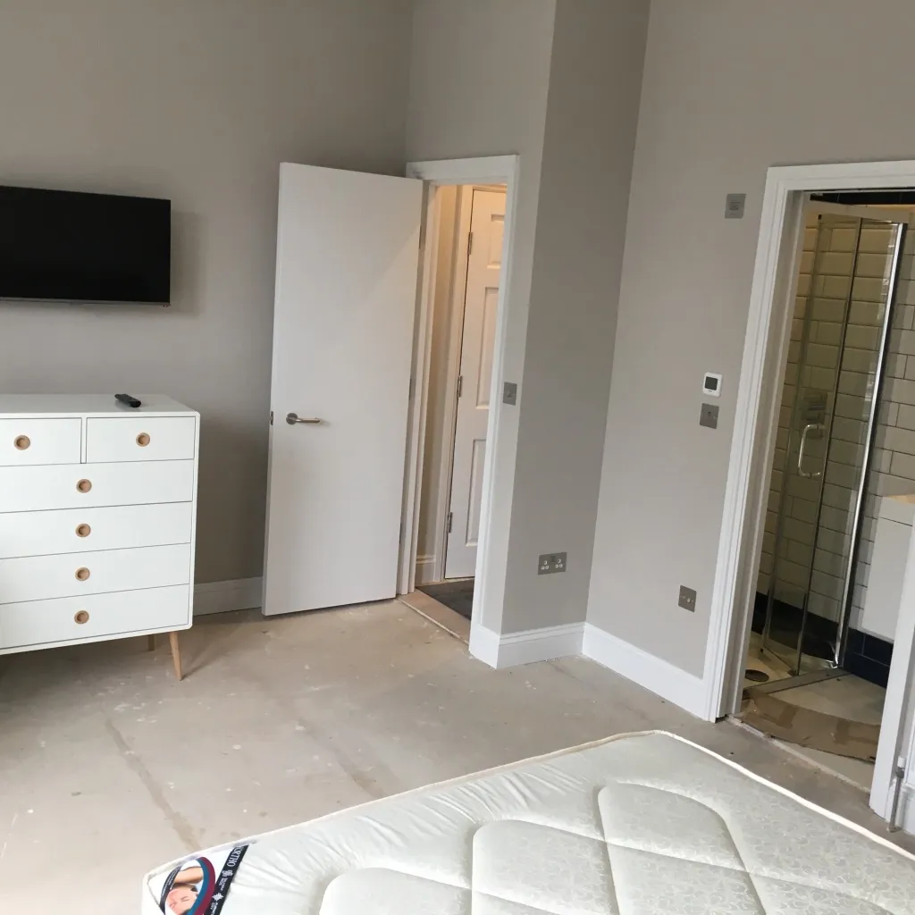 Finished bedroom with en-suite shower room in one of the converted Clapham flats