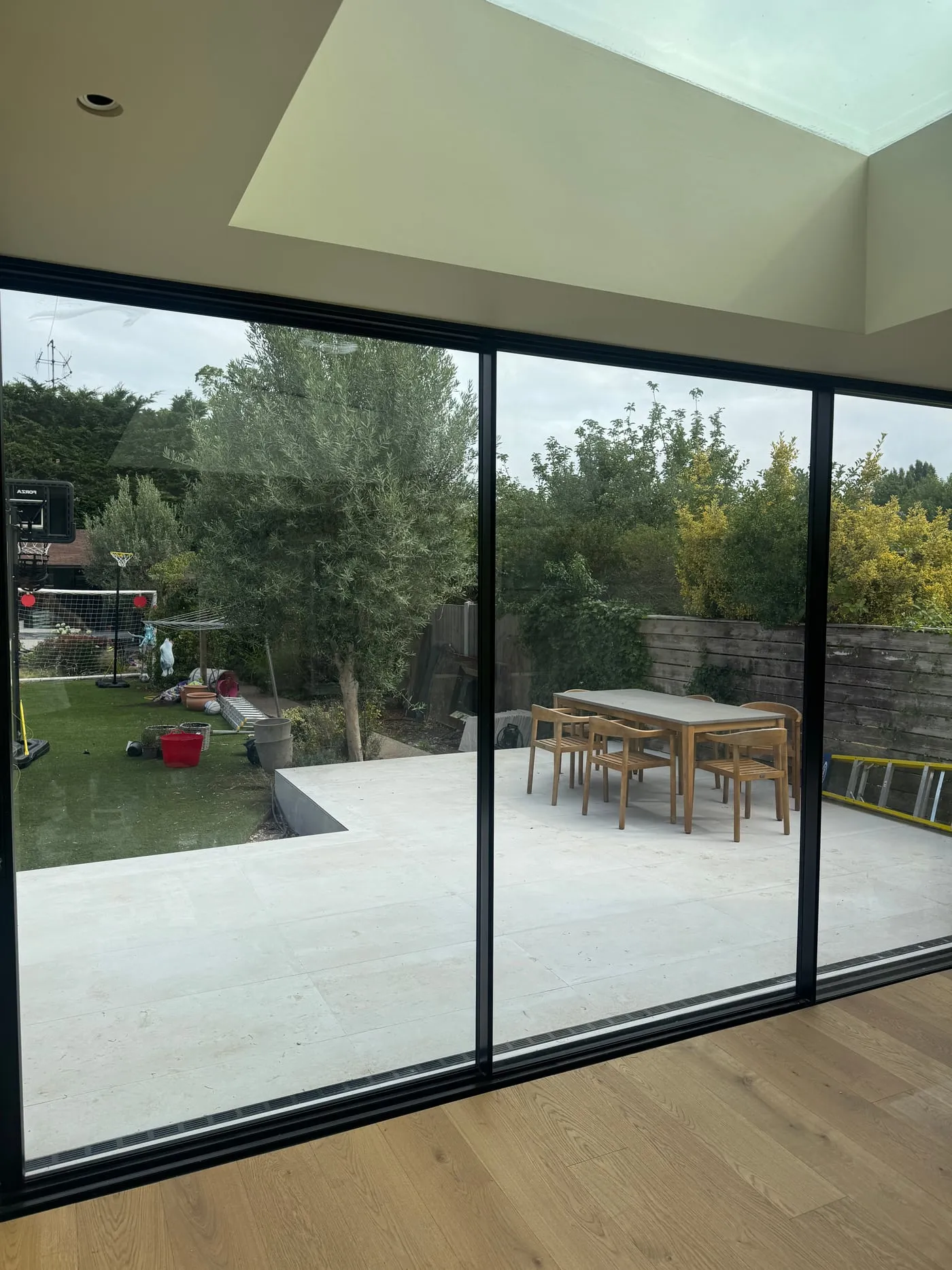 View from inside the finished extension down the garden