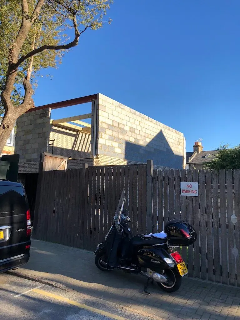 Structural steel frame and blockwork shell of the Wandsworth new-build taking shape